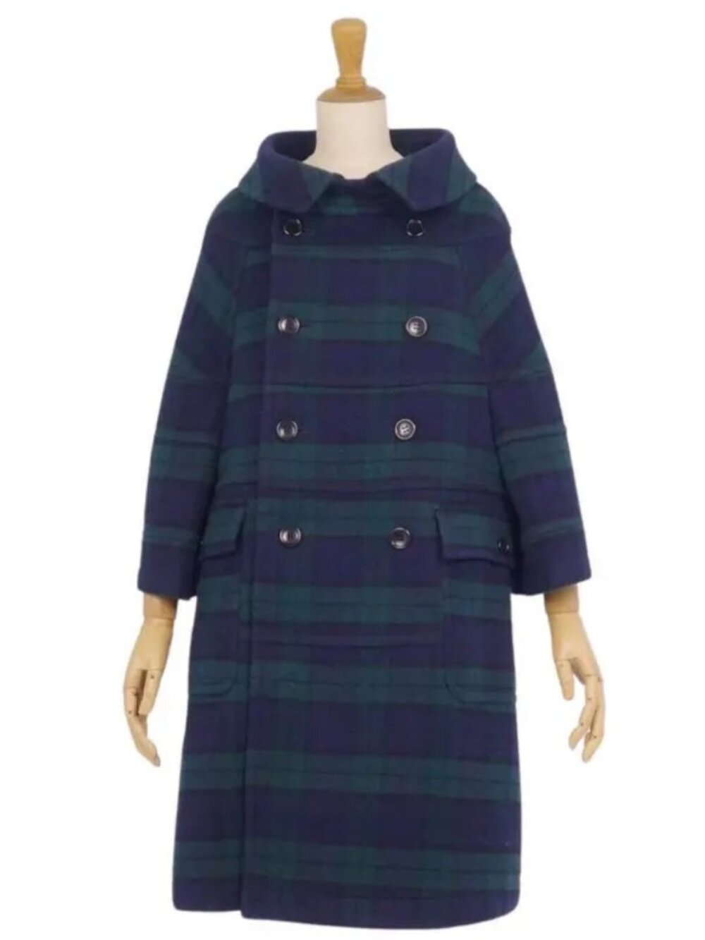 Tricot Comme des Garçons Wool Coat Women's S Green Navy Plaid Double Breasted